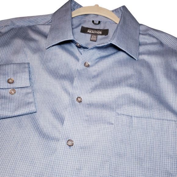 Kenneth Cole Men's Blue Checked Dress Shirt Size 16-16.5 - Picture 1 of 5